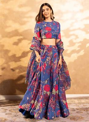 Blue Digital Print Silk Lehenga 1