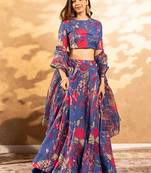 Blue Digital Print Silk Lehenga