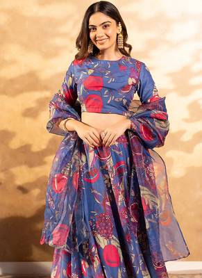 Blue Digital Print Silk Lehenga 2