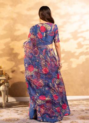 Blue Digital Print Silk Lehenga 3