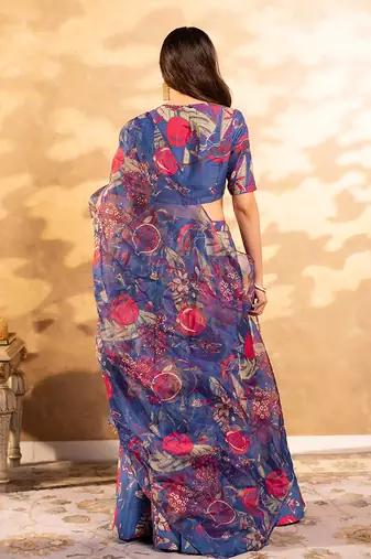 Blue Digital Print Silk Lehenga