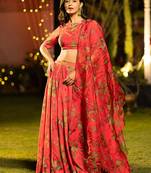 Red Digital Print Silk Lehenga
