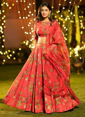 Red Digital Print Silk Lehenga 2