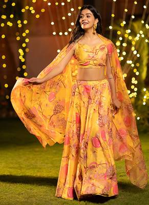 Yellow Digital Print Silk Lehenga 1