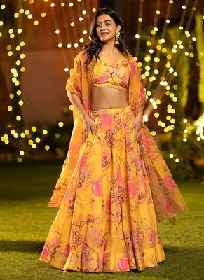 Yellow Digital Print Silk Lehenga 2