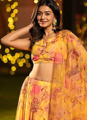 Yellow Digital Print Silk Lehenga 3