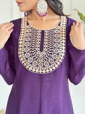  wine embroidered stitched vichitra silk palazzo style kurti suit with duppatta 2