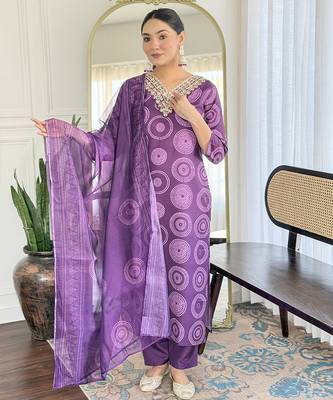 Purple Rayon Embroidery Straight Kurta with Pant And Dupatta Set 1