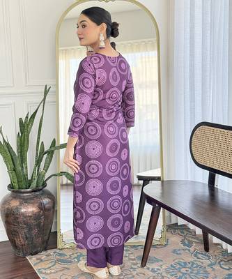 Purple Rayon Embroidery Straight Kurta with Pant And Dupatta Set 2