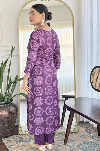Purple Rayon Embroidery Straight Kurta with Pant And Dupatta Set