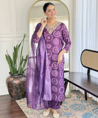 Purple Rayon Embroidery Straight Kurta with Pant And Dupatta Set 5