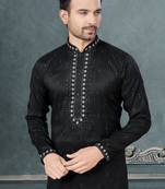 Black pure silk with embroidery and sequence work kurta pyjama for mens wear