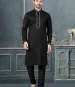 Black pure silk with embroidery and sequence work kurta pyjama for mens wear