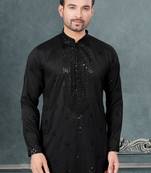 Black pure silk with embroidery and sequence work kurta pyjama for mens wear