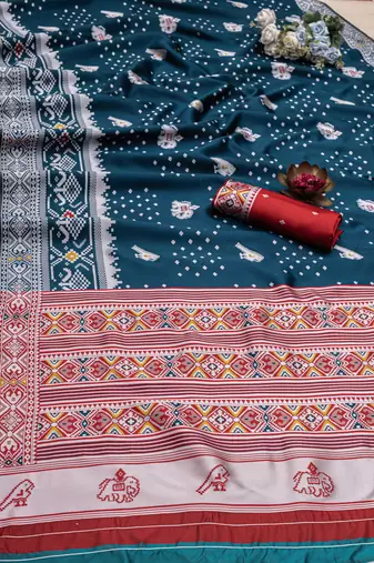 Rama soft litchi Silk Blend saree with traditional motifs and finished with a luxurious zari pallu