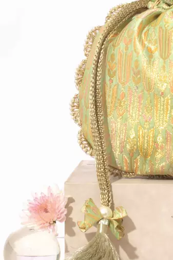 Multicolor silk woven potli bag