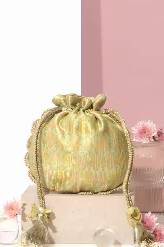 Multicolor silk woven potli bag