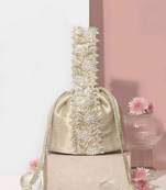 Silver satin woven hand bag