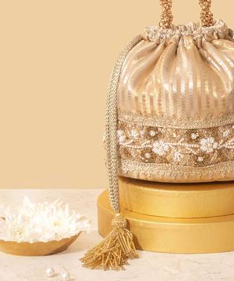 Gold satin embroidered potli bag 3