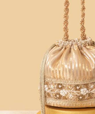 Gold satin embroidered potli bag 5