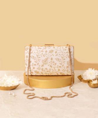 White suede embroidered sling bag 1