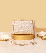 White suede embroidered sling bag