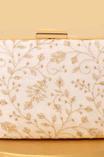 White suede embroidered sling bag