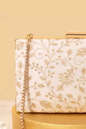 White suede embroidered sling bag