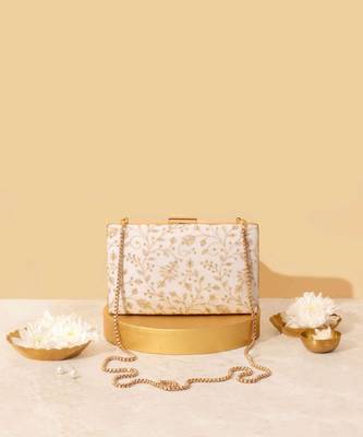 White suede embroidered sling bag 4