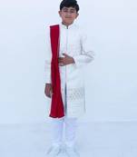 White embroidered georgette sherwani set