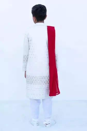 White embroidered georgette sherwani set