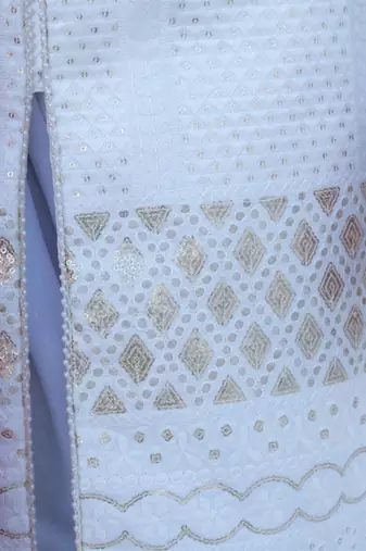 White embroidered georgette sherwani set