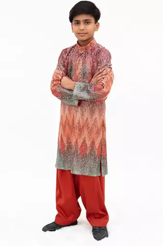 Multicolor sequin embroidered Net kurta Set