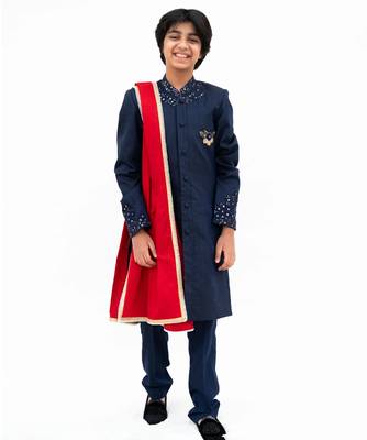 Blue Embroidered silk Sherwani Set 1
