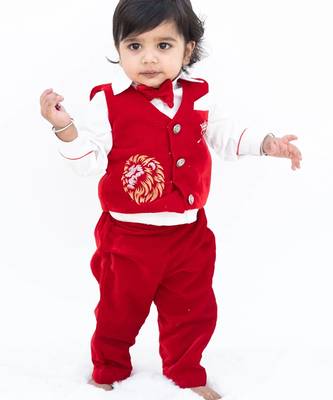Red Plain velvet waist coat set 1
