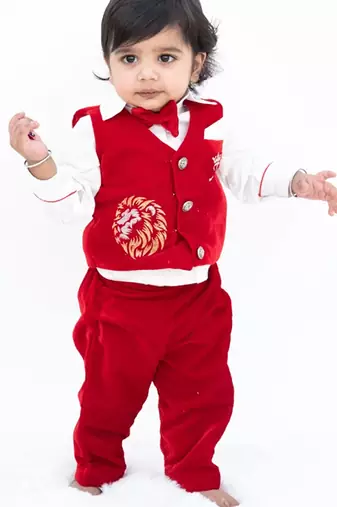 Red Plain velvet waist coat set