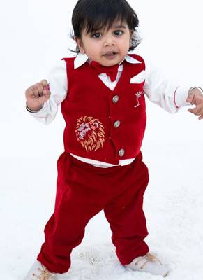 Red Plain velvet waist coat set 2