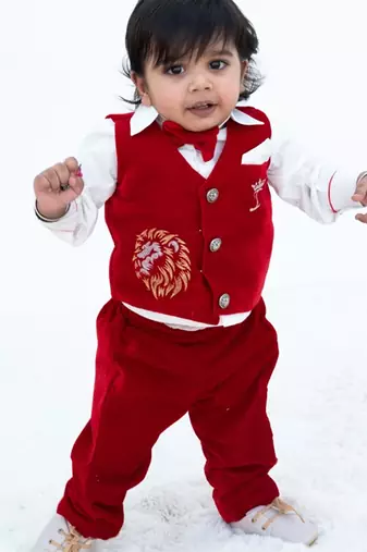 Red Plain velvet waist coat set