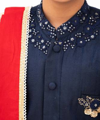 Blue Embroidered silk Sherwani Set 3
