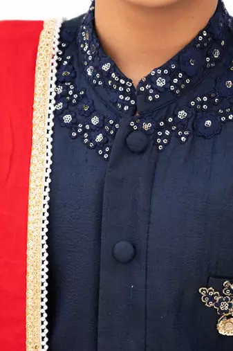Blue Embroidered silk Sherwani Set