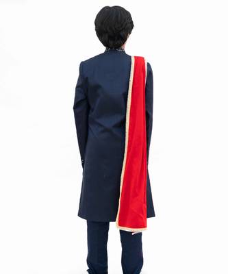 Blue Embroidered silk Sherwani Set 4