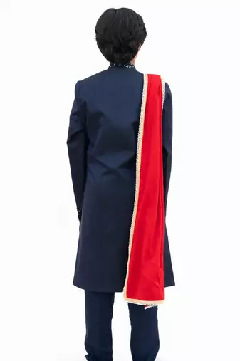 Blue Embroidered silk Sherwani Set