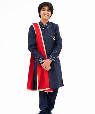 Blue Embroidered silk Sherwani Set 5