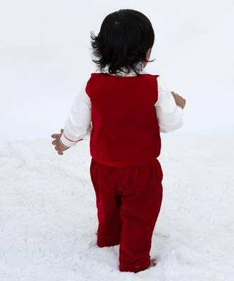 Red Plain velvet waist coat set 5