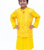 Yellow Floral Embroidered Brocade Nehru Jacket Set