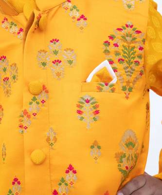 Yellow Floral Embroidered Brocade Nehru Jacket Set 3