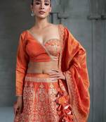 Orange Viscose Tissue Embroidered Stitched Lehenga Choli With Duptta 