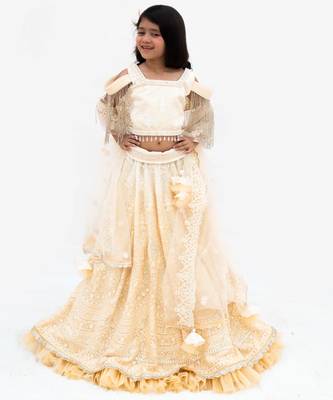 Beige georgette embroidered lehenga for girls 1
