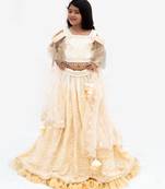 Beige georgette embroidered lehenga for girls