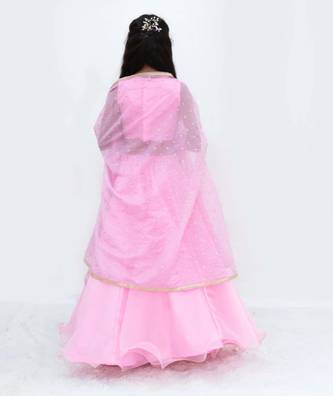 Pink organza plain lehenga for girls 2